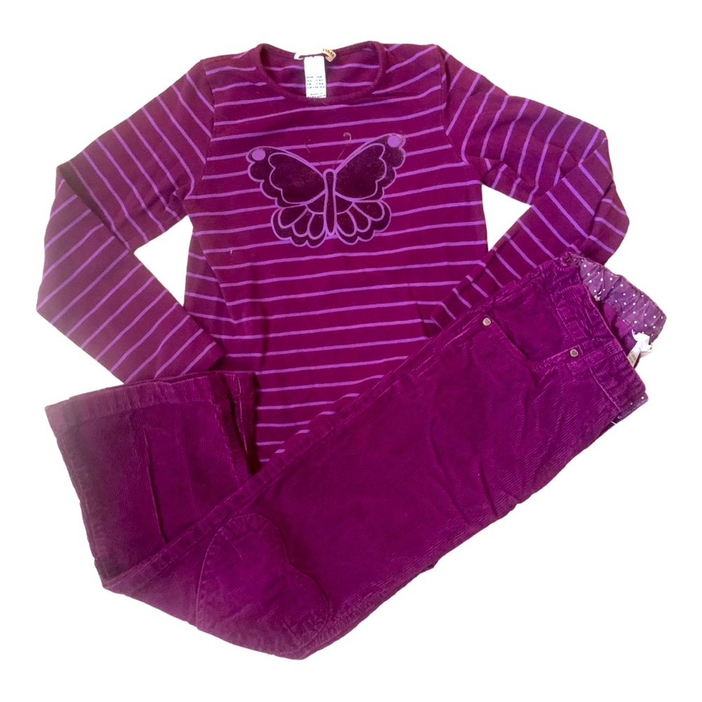 H&M Vintage Purple Butterfly Shirt w/Purple Corduroy Pants - Size 7-8